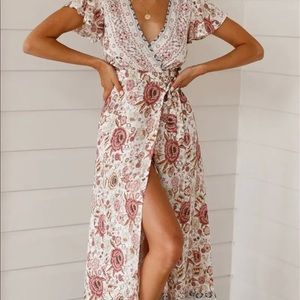Bella Mae: Floral Maxi Wrap Dress With Sleeves